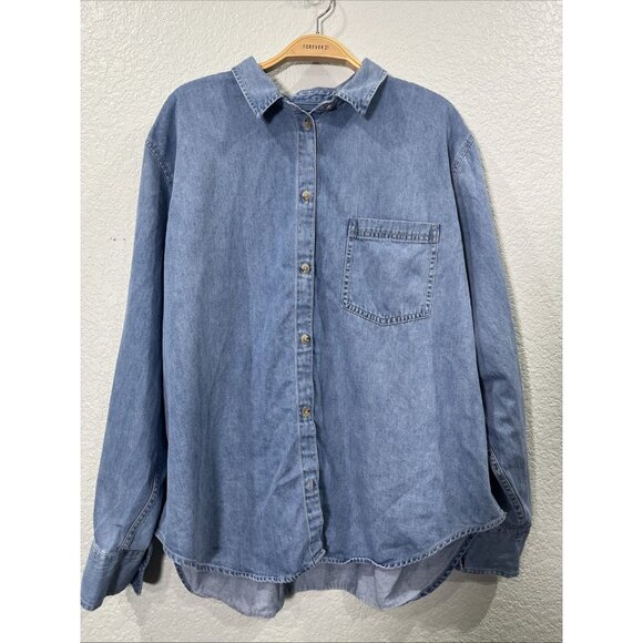 J.CREW Top Garcon Denim Button Up Shirt Womens 18 Blue Chambray Western Preppy - Picture 1 of 8